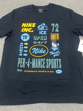 Nike Mens Thank You 72' TShirt Large Black Retro Logo Heritage Short Sleeve Tee